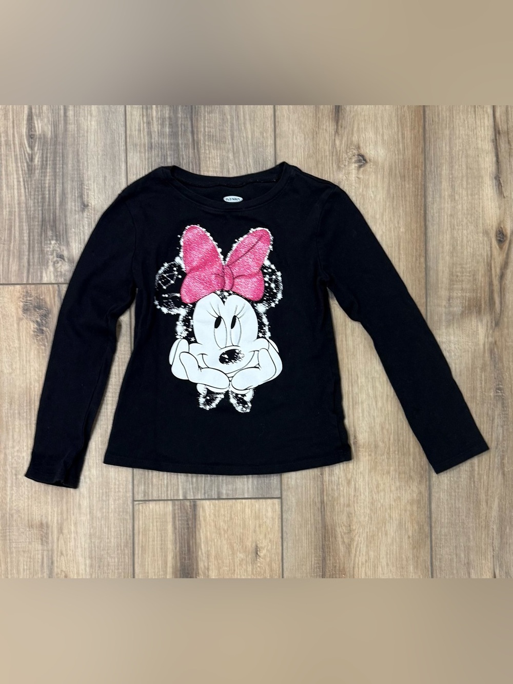 Old Navy 5T Girls Minnie Mouse Black Long Sleeve Shirt Pink Bow Disney Tee